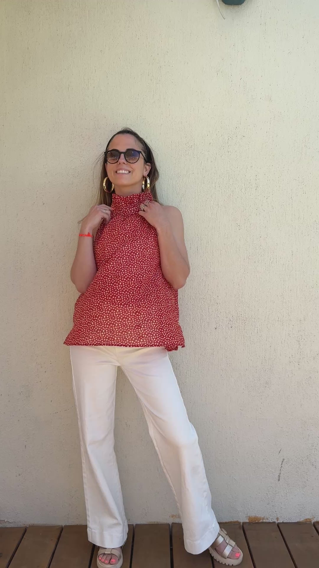 Top rouge imprimé cœurs femme – Blouse bohème chic