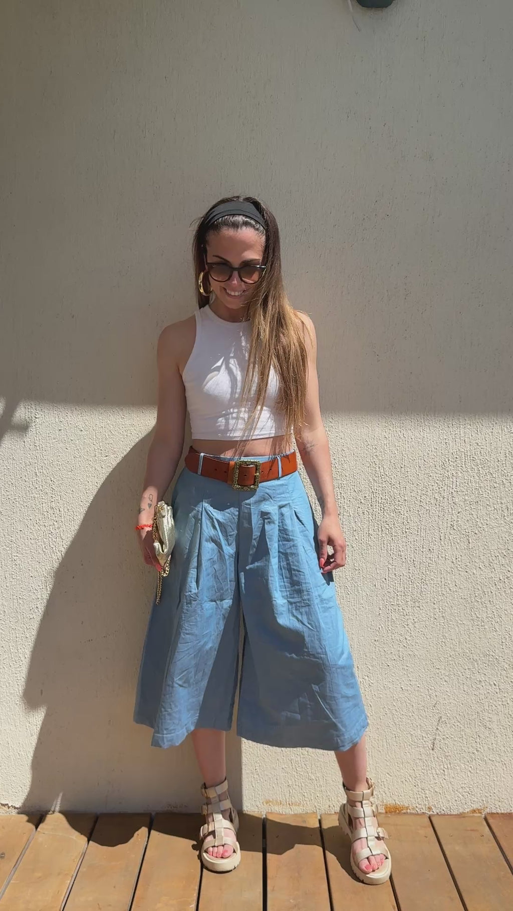 Bermuda bleu femme fluide