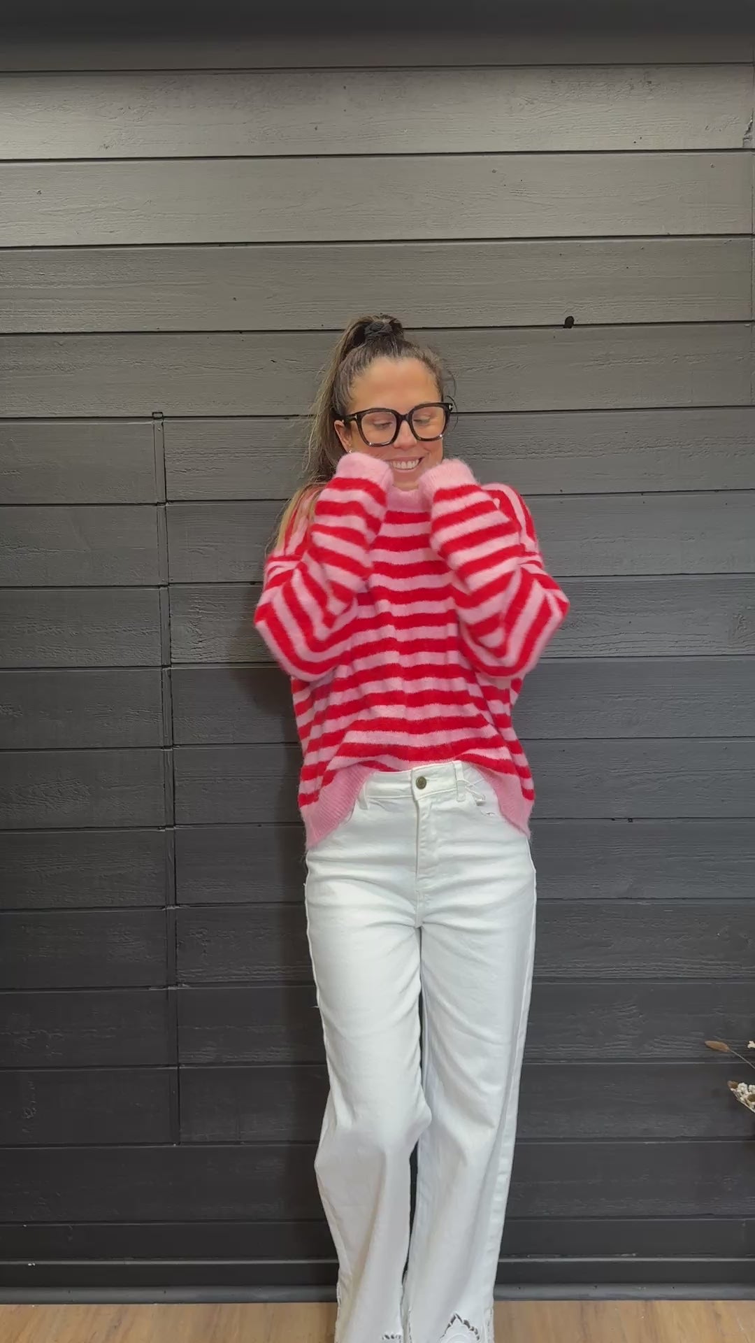 Pull marinière rose et rouge – maille douce